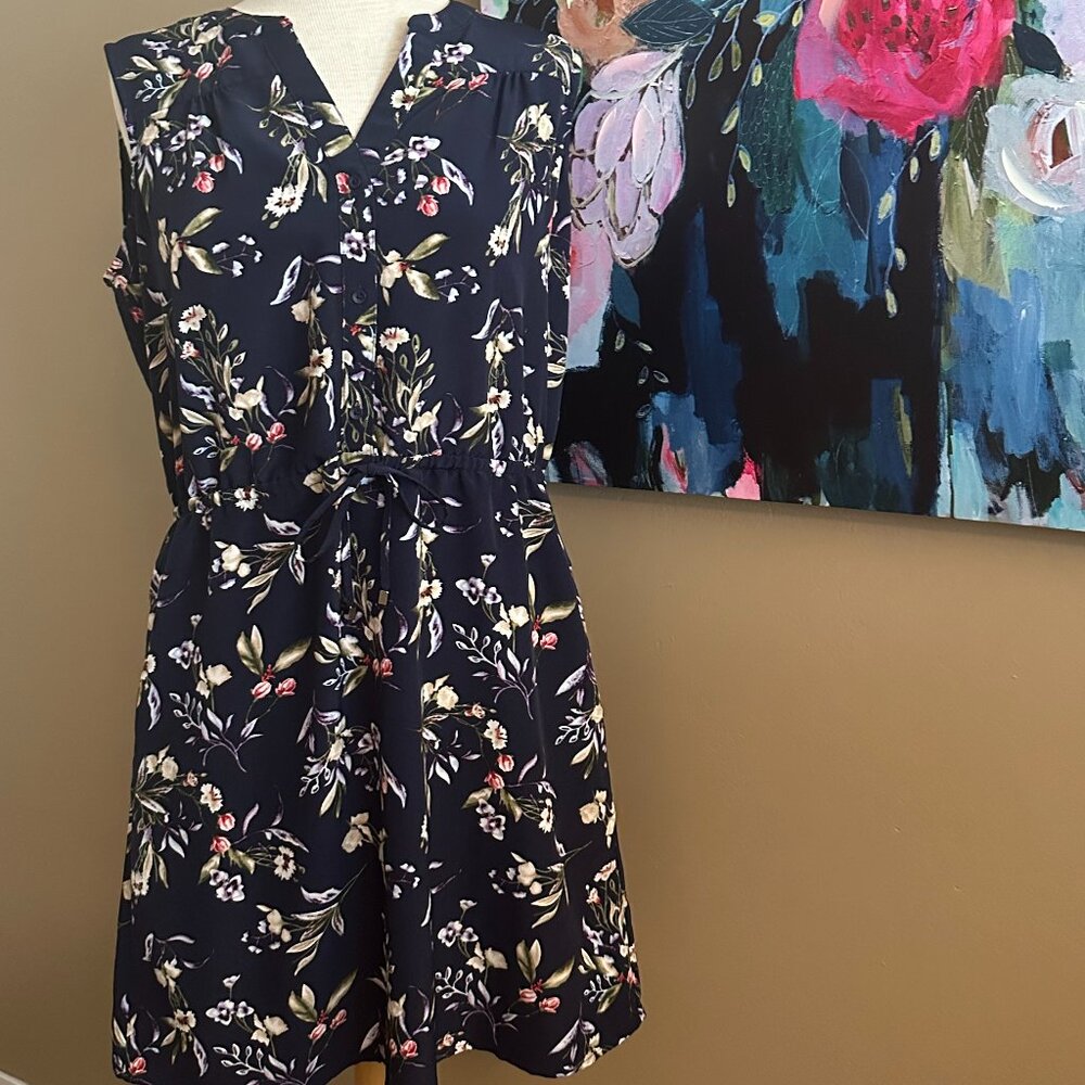 Nicole Miller Navy Floral Sleeveless Dress Women's Size Medium